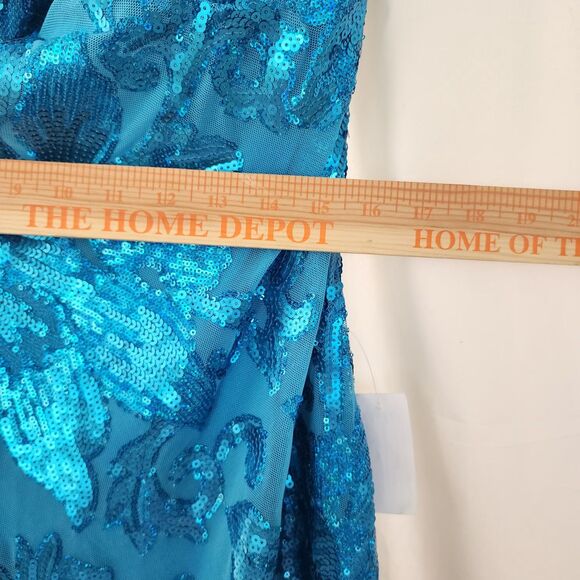 B. Darling Prom All Over Sequined Gown Blue flora Maxi Dress Turquoise Slit New - Picture 6 of 12